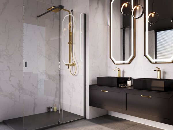 Besco Sprchový kout Walk-In VAYO BLACK 90 (100, 110, 120, 130, 140), výška 200 cm - bez vaničky Rozměry (cm): šířka: 90