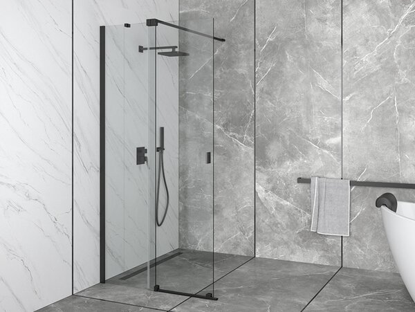 Besco Sprchový kout Walk-In VAYO BLACK 90 (100, 110, 120, 130, 140), výška 200 cm - bez vaničky Rozměry (cm): šířka: 90