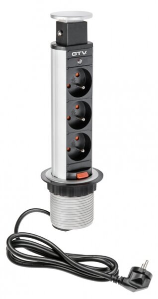 GTV AE-BPW3U60-80 Zásuvky stolní vestavný 60mm, 3X zásuvka (stříbrná)