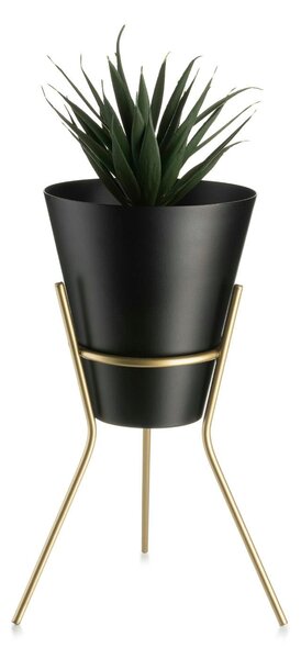 KOVOVÝ KVĚTINÁČ SE STOJÁNEM LOFT 24X16 CM ČERNÁ/ZLATÁ