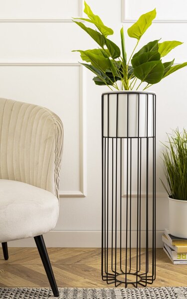 KOVOVÝ KVĚTINÁČ SE STOJÁNEM GLAM 70X20 CM BÍLÁ/ČERNÁ