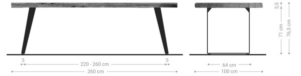 DELIFE Jídelní stůl Edge 260x100 XL akácie přírodní kov šikmý Live-Edge