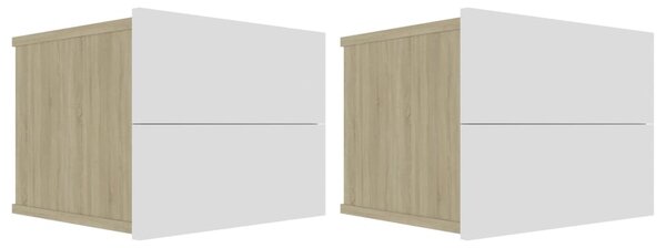 Noční stolky - dřevotříska - 2 ks - bílé a dub sonoma | 40x30x30 cm