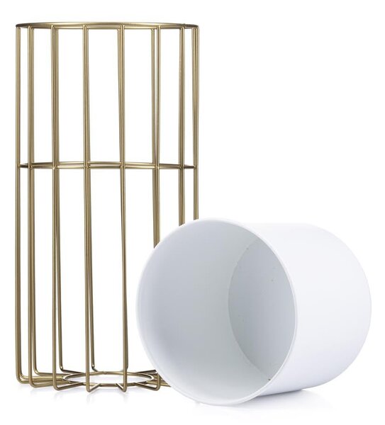 KOVOVÝ KVĚTINÁČ SE STOJÁNEM GLAM 42X20 CM BÍLÁ/ZLATÁ