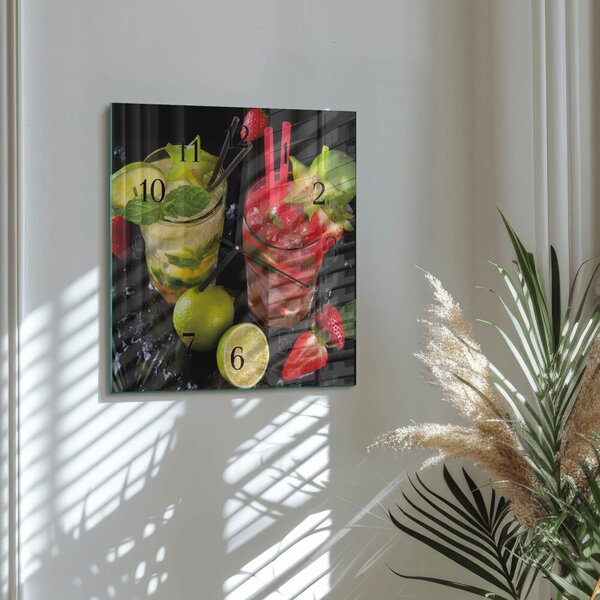 Skleněné hodiny na stěnu Koktejl zskc-30x30-00179319