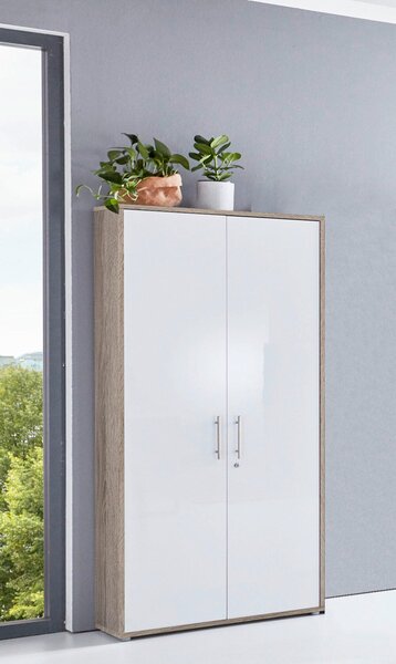 SKŘÍŇ NA ŠANONY, Sonoma dub, vysoce lesklá bílá, 84,4/185,6/33 cm MID.YOU - Online Only kancelářský nábytek, Online Only