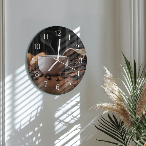 Skleněné hodiny na stěnu Káva zsob-fi30-00089580