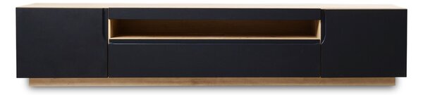 TV stolek Loftia 200 cm dvoudveřový s výklenkem - dub artisan / černý mat