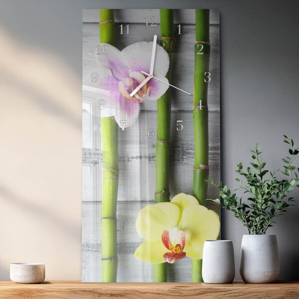 Skleněné hodiny vertikální Orchidejový bambus zsppb-30x60-00087294