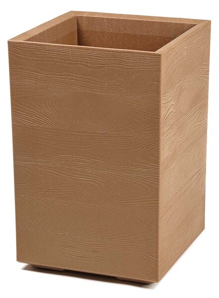 PLASTOVÝ KVĚTINÁČ NA KOLEČKÁCH BETONIQUE ECO 60X40X40 CM DŘEVĚNÝ DEKOR HNĚDÁ