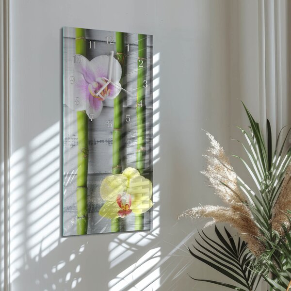 Skleněné hodiny vertikální Orchidejový bambus zsppb-30x60-00087294
