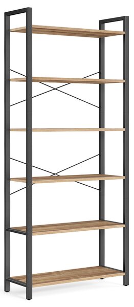 REGÁL, černá, barvy vlašských ořechů, ocel, 80/186/30 cm Boxxx - Knihovny, Online Only