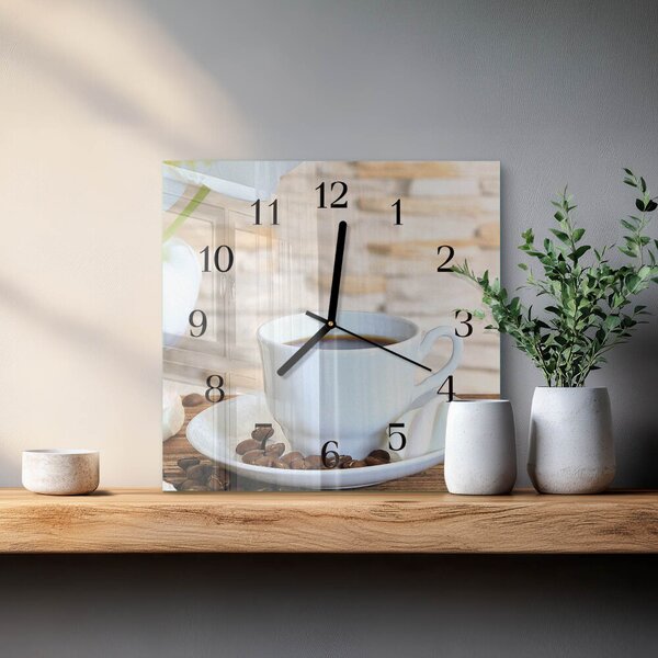 Skleněné hodiny na stěnu Káva zskc-30x30-00179149