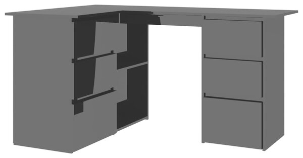 Rohový psací stůl Sadler - dřevotříska - černý vysoký lesk | 145x100x76 cm