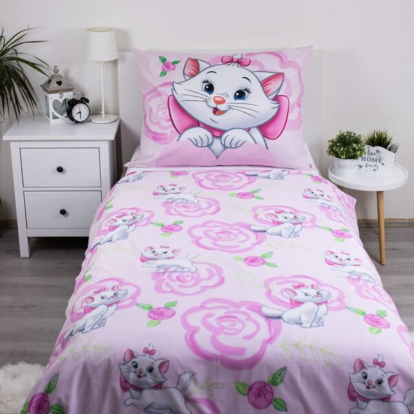Růžové bavlněné dětské povlečení na jednolůžko 140x200 cm Marie Cat "Pink" – Jerry Fabrics