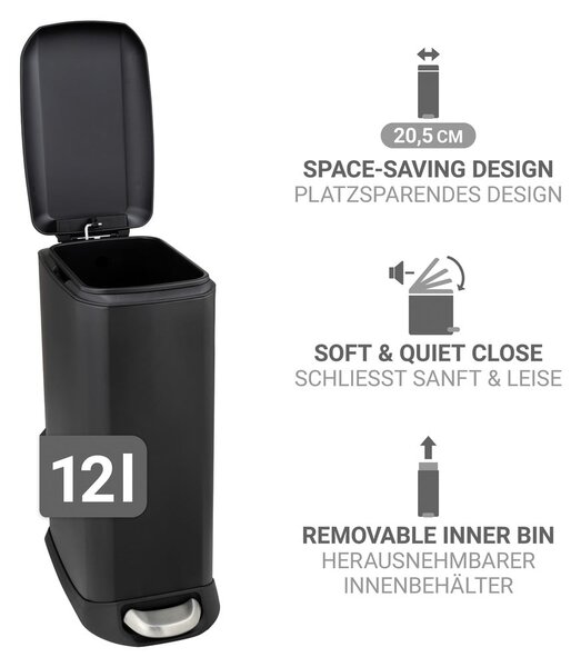 Matně černý nášlapný ocelový odpadkový koš 12 l Design – Wenko