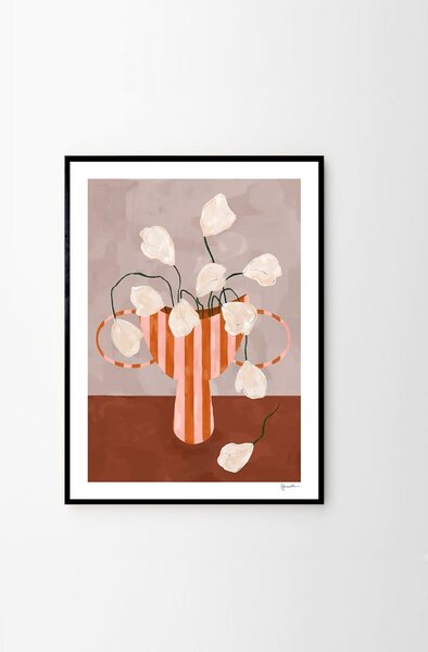 Plakát 30x40 cm White Flowers in Striped Vase – Frankie Penwill – The Poster Club