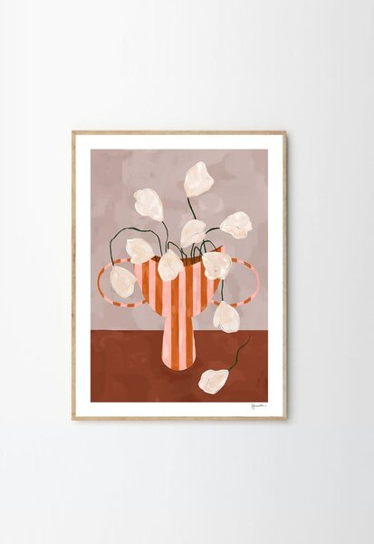 Plakát 30x40 cm White Flowers in Striped Vase – Frankie Penwill – The Poster Club