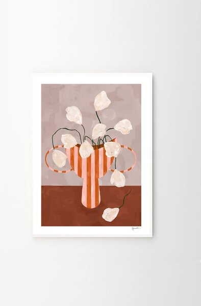 Plakát 30x40 cm White Flowers in Striped Vase – Frankie Penwill – The Poster Club