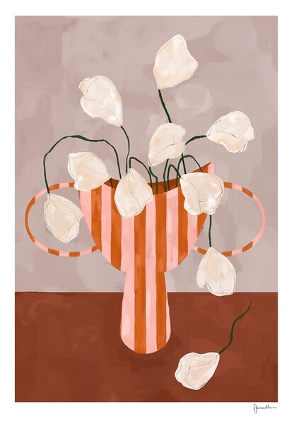 Plakát 30x40 cm White Flowers in Striped Vase – Frankie Penwill – The Poster Club