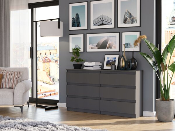KOMODA 140 CM SKŘÍŇKA 6 ZÁSUVEK PL R-140 ANTRACIT