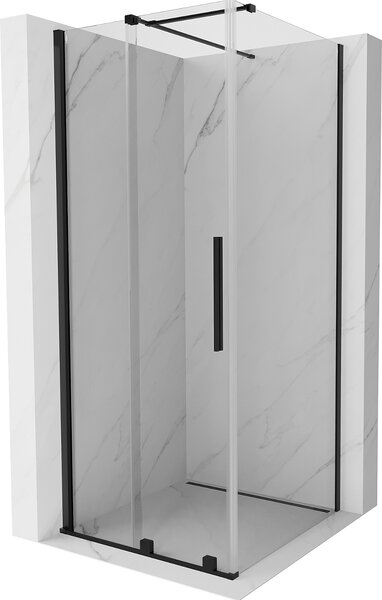 Mexen Velar, sprchový kout s posuvnými dveřmi 100(dveře) x 100(stěna) cm, 8mm čiré sklo, černá matná, 871-100-100-01-70