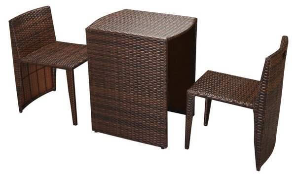 3dílný bistro set s poduškami polyratan hnědý