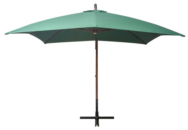 Závěsný slunečník 300 x 300 cm dřevěná tyč zelený