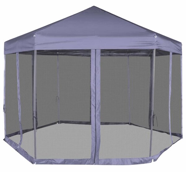 Šestiúhelníkový party stan s 6 stěnami tmavě modrý 3,6 x 3,1 m