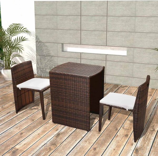 3dílný bistro set s poduškami polyratan hnědý
