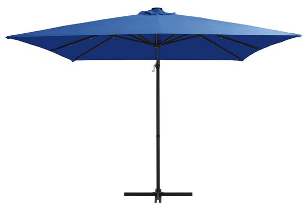 Boční zahradní slunečník s LED ocelová tyč 250 x 250 cm azurový
