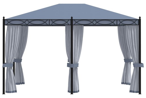 Altán se závěsy s moskytiérou 3 x 4 m antracitový ocel