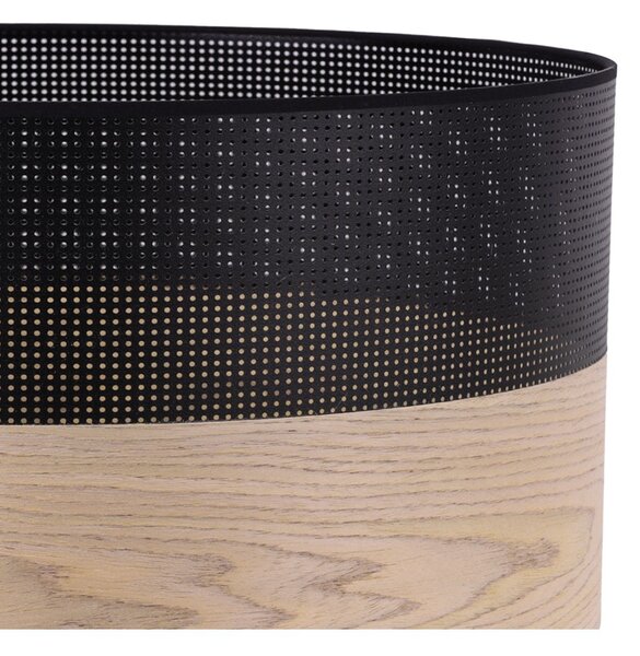 Závěsné svítidlo Wood, 1x béžová dubová dýha/černé plastové stínítko, (fi 35cm)