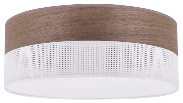Stropní svítidlo Wood, 1x hnědá ořechová dýha/bílé plastové stínítko, (bílé plexisklo), (fi 40cm)