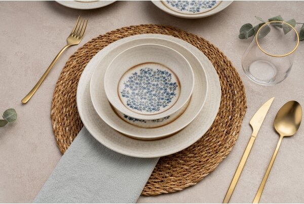 Jídelní sada 24 ks modrá/béžová/porcelán