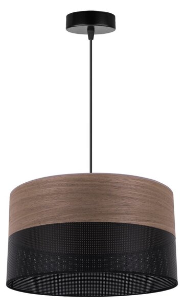 Závěsné svítidlo Wood, 1x hnědá ořechová dýha/černé plastové stínítko, (fi 35cm)