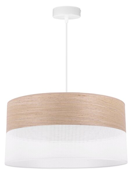 Závěsné svítidlo Wood, 1x béžová dubová dýha/bílé plastové stínítko, (fi 44cm)