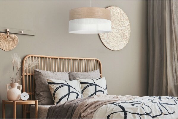Závěsné svítidlo Wood, 1x béžová dubová dýha/bílé plastové stínítko, (fi 44cm)
