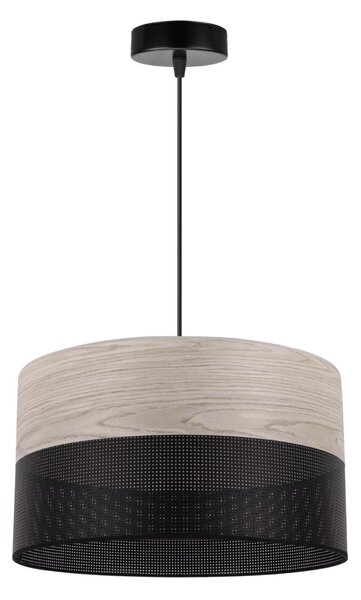 Závěsné svítidlo Wood, 1x světle béžová dubová dýha/černé plastové stínítko, (fi 35cm)
