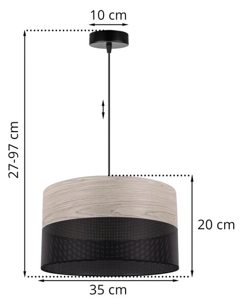 Závěsné svítidlo Wood, 1x světle béžová dubová dýha/černé plastové stínítko, (fi 35cm)