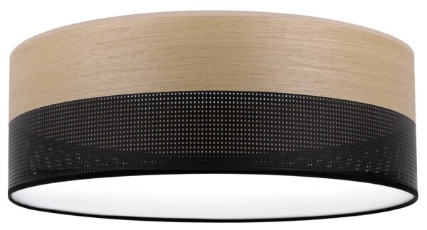 Stropní svítidlo Wood, 1x dýha zlatý dub/černé plastové stínítko, (bílé plexisklo), (fi 40cm)