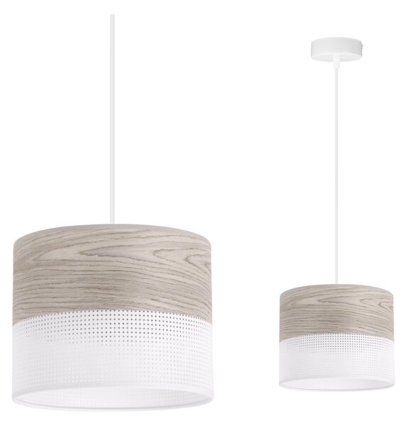 Závěsné svítidlo Wood, 1x světle béžová dubová dýha/bílé plastové stínítko, (fi 20cm)