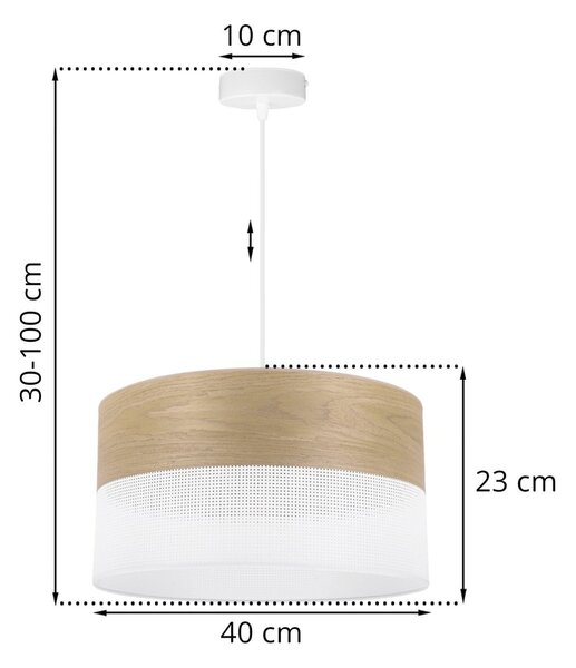 Závěsné svítidlo Wood, 1x dýha zlatý dub/bílé plastové stínítko, (fi 40cm)
