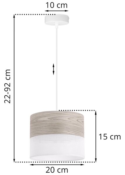 Závěsné svítidlo Wood, 1x světle béžová dubová dýha/bílé plastové stínítko, (fi 20cm)