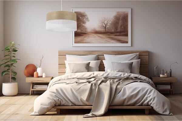Závěsné svítidlo Wood, 1x dýha zlatý dub/bílé plastové stínítko, (fi 40cm)