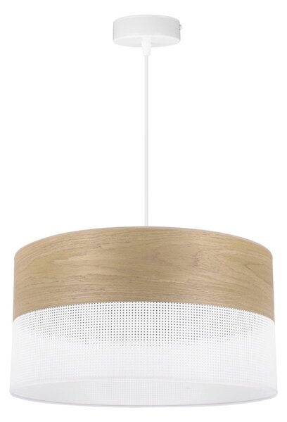 Závěsné svítidlo Wood, 1x dýha zlatý dub/bílé plastové stínítko, (fi 40cm)