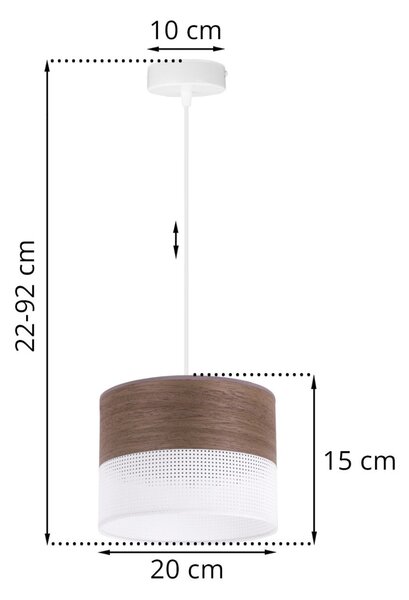 Závěsné svítidlo Wood, 1x hnědá ořechová dýha/bílé plastové stínítko, (fi 20cm)