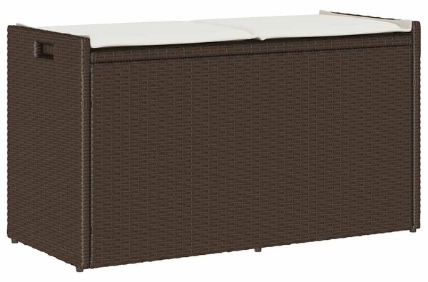 Venkovní úložná lavice s polštářem Brown 100 cm Poly Rattan