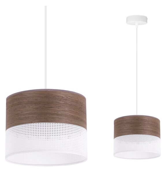 Závěsné svítidlo Wood, 1x hnědá ořechová dýha/bílé plastové stínítko, (fi 20cm)