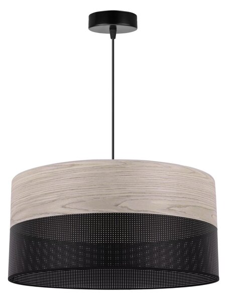 Závěsné svítidlo Wood, 1x světle béžová dubová dýha/černé plastové stínítko, (fi 44cm)
